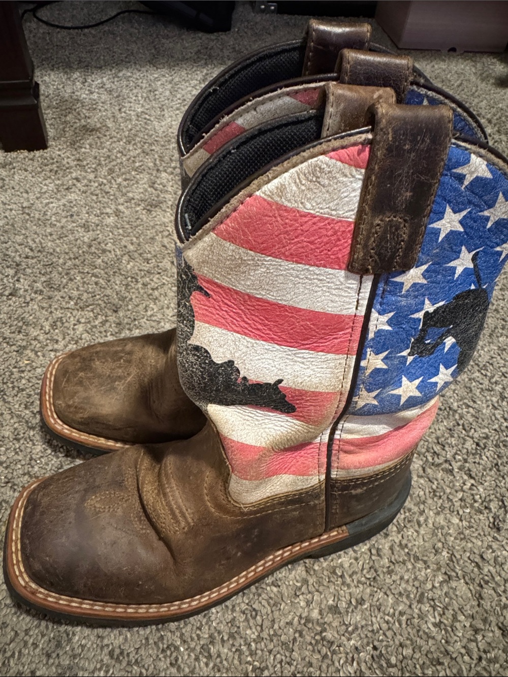 Dan Post Kids Cowboy Boots with American Flag Design - Brown, Red, White, Blue